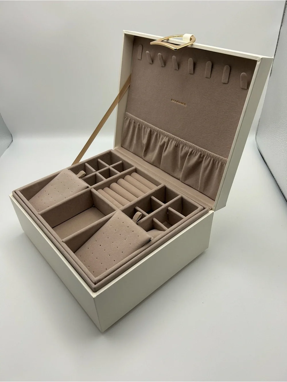 Sonoma Cream Jewelry Organizer Box with Taupe Interior